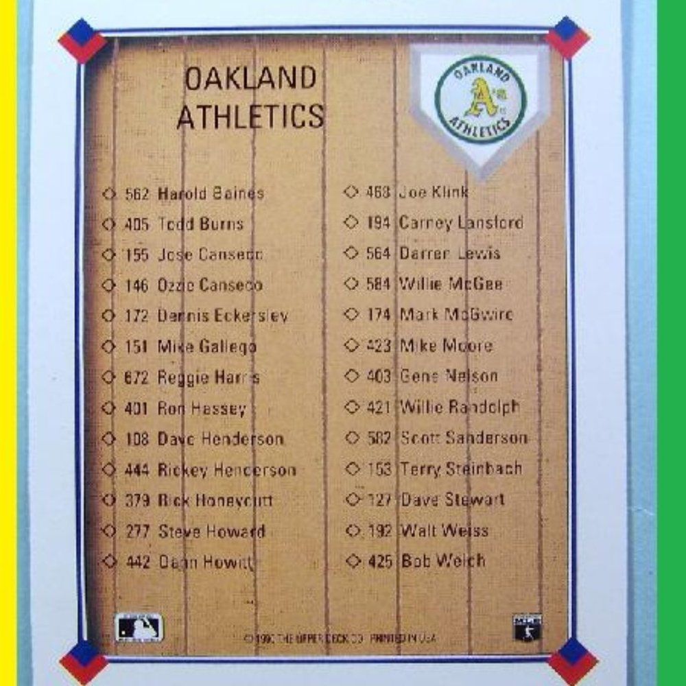 1991 Upper Deck Oakland Athletics Team Set of vintage Baseball Cards NMint - Picture 3 of 4